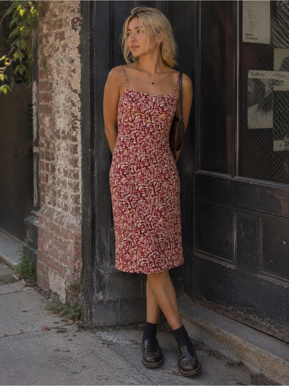 90s Vintage Floral Slip Dress Midi Minimalist Boho Soft Grunge Indie Rom Com